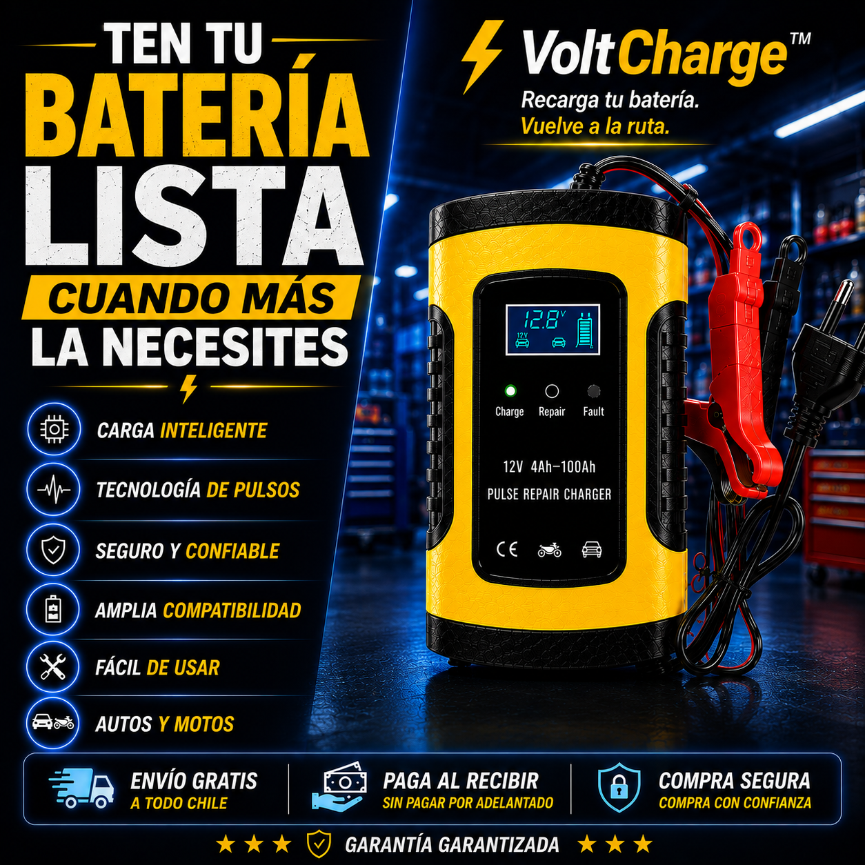 VoltCharge™ -Tu batería lista cuando más la necesitas.