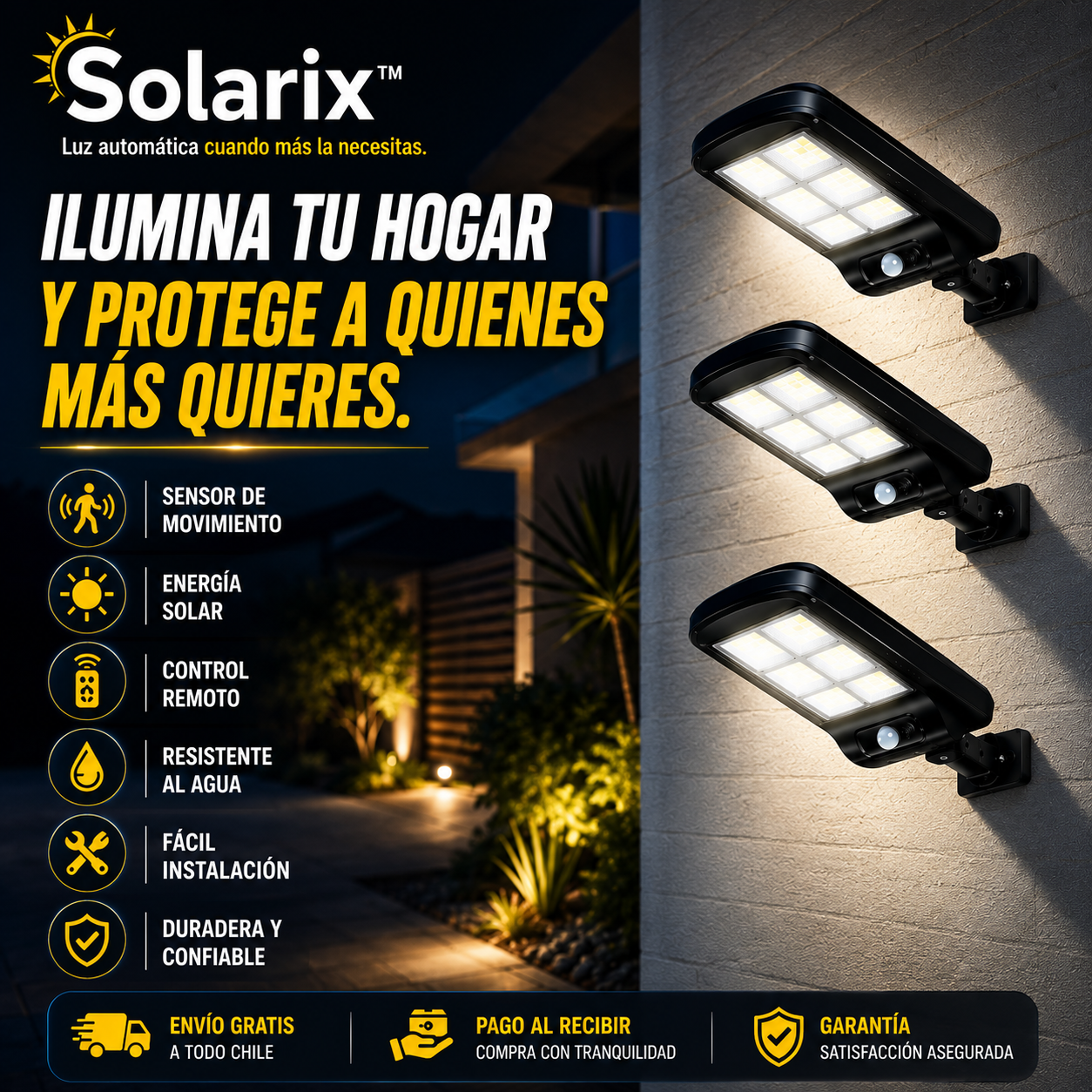 Solarix™-Pack de 3 Focos Led Para Exterior con Paneles solares.
