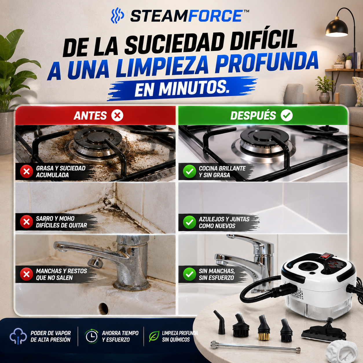 STEAMFORCE™- Limpieza profunda impulsada por vapor