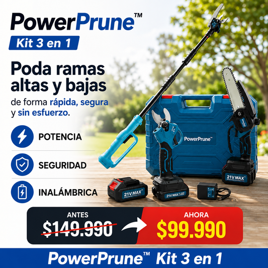 PowerPrune™ Kit 3 en 1 -Poda ramas altas y bajas de forma rápida, segura y sin esfuerzo.